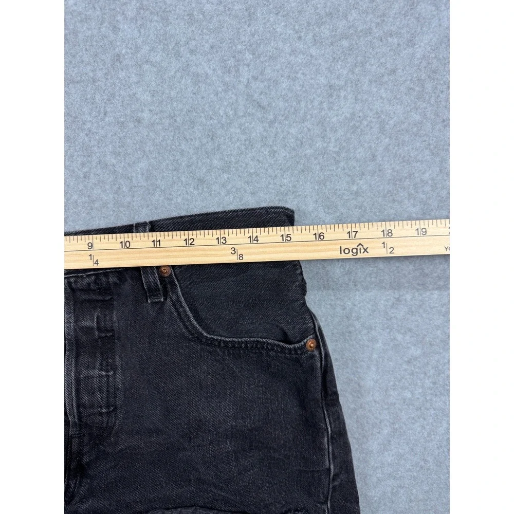 Levis 501 Womens High Waisted Denim Shorts Black Cut Off Distressed Button Fly